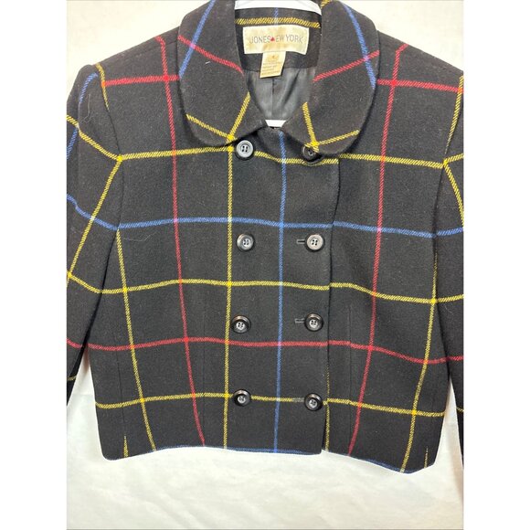 Jones New York Womens Plaid Wool Cropped Peacoat Jacket Size 4 - Picture 5 of 16